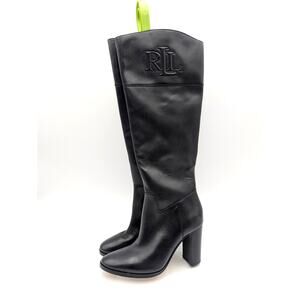 Lauren Ralph Lauren Page II Burnished Leather Tall Boots Black Size US5 EU35.5